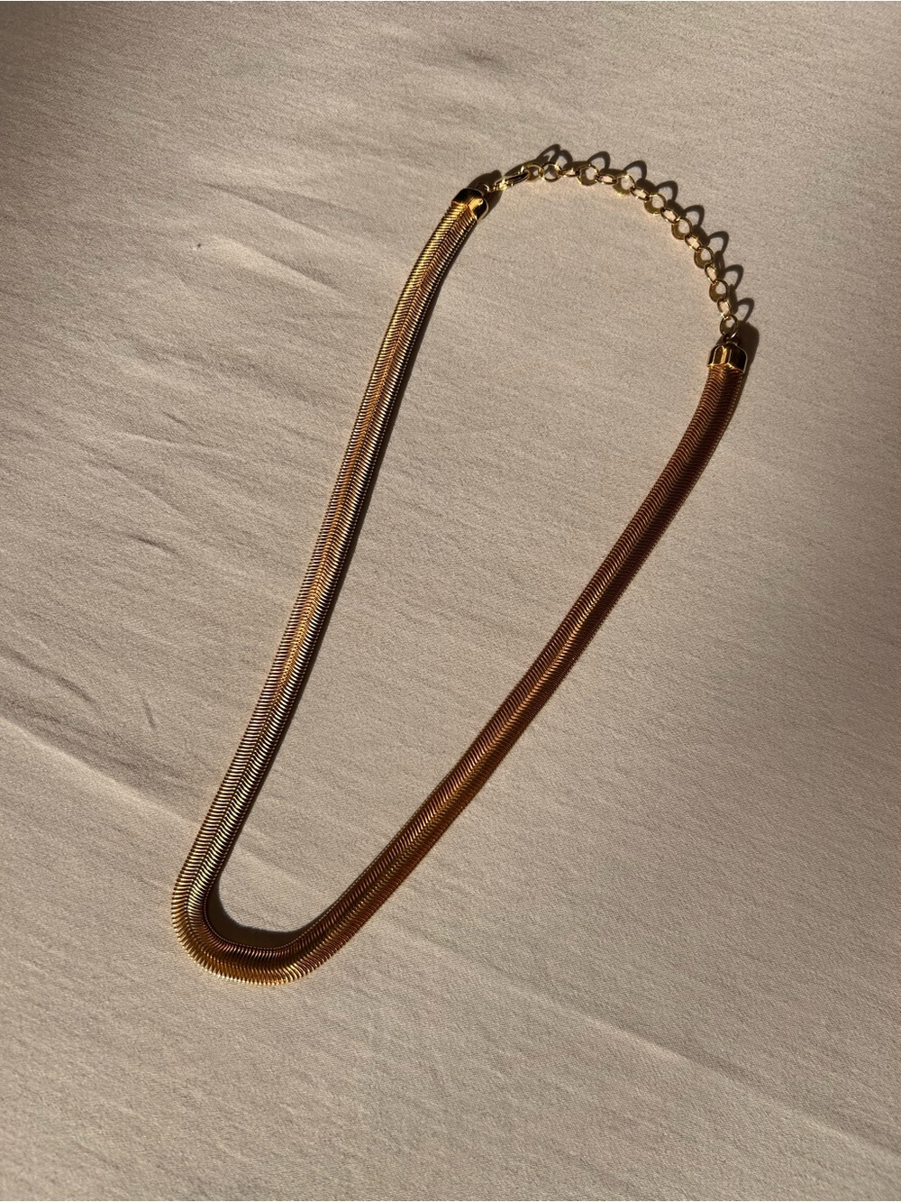 Gold Tone Herringbone Chain Necklace Flat Snake Chain Adjustable